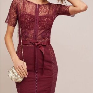 Anthropologie Deep Red Lace Midi Dress